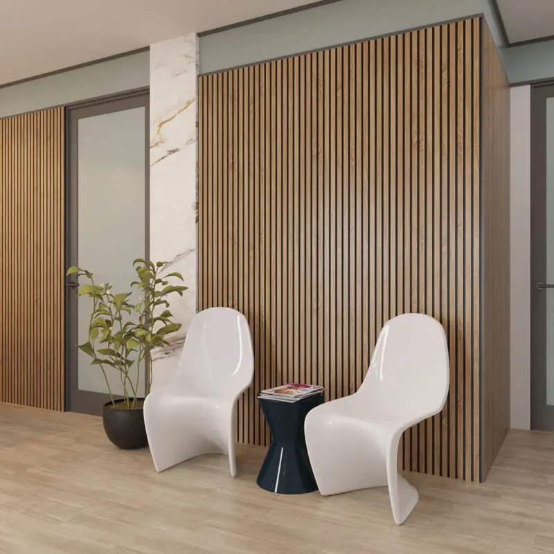 Muffle Acoustics Limited - MuffleTimber | Acoustic Slat Wood Wall Panel - Light Oak (Black Felt) - Muffle Acoustics Limited