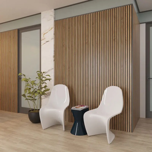 Muffle Acoustics Limited - MuffleTimber | Acoustic Slat Wood Wall Panel - Light Oak (Black Felt) - Muffle Acoustics Limited