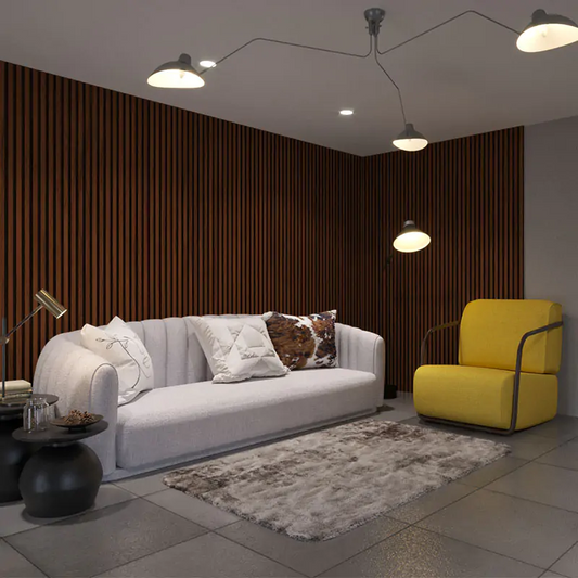 Muffle Acoustics Limited - MuffleTimber | Acoustic Slat Wood Wall Panel - Mahogany (Black Felt) - Muffle Acoustics Limited